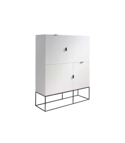 Aparador alto de 4 puertas Fabiana acabado blanco brillo, 150 cm(alto) 120 cm(ancho) 41 cm (fondo)