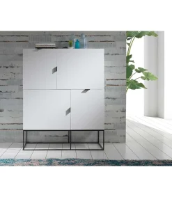 Aparador alto de 4 puertas Fabiana acabado blanco brillo, 150 cm(alto) 120 cm(ancho) 41 cm (fondo)