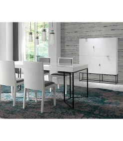 Aparador alto de 4 puertas Fabiana acabado blanco brillo, 150 cm(alto) 120 cm(ancho) 41 cm (fondo)