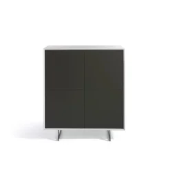 Aparador alto 4 puertas Eloisa acabado gris mate / blanco brillo, 125 cm(alto) 110 cm(ancho) 45 cm (fondo)