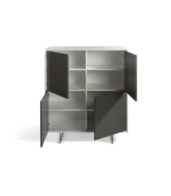 Aparador alto 4 puertas Eloisa acabado gris mate / blanco brillo, 125 cm(alto) 110 cm(ancho) 45 cm (fondo)