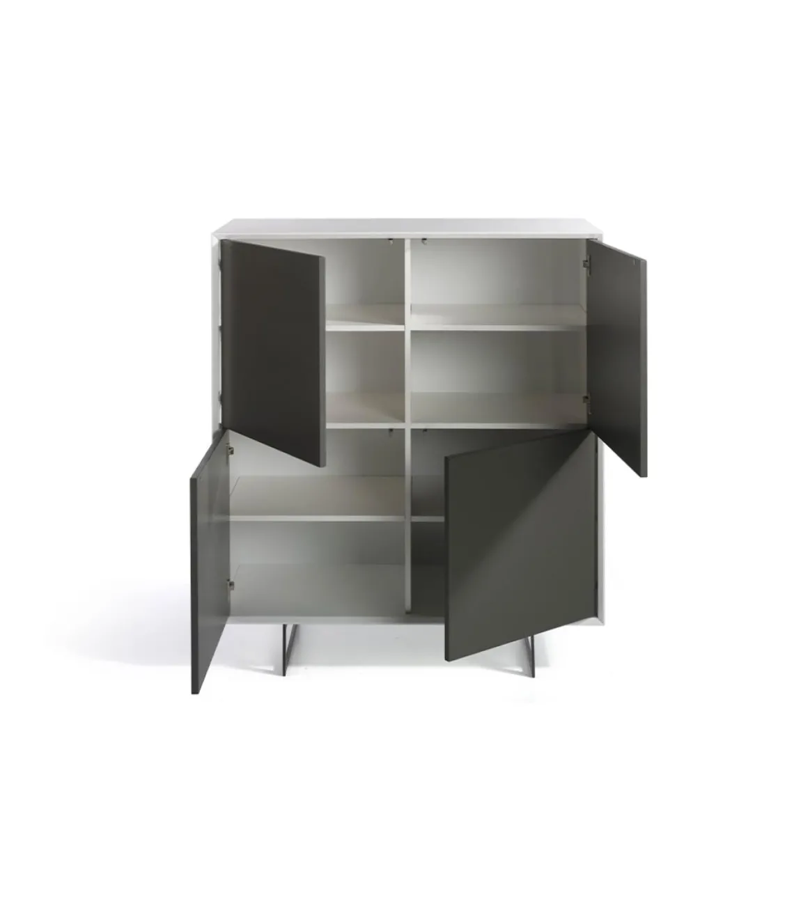 Aparador alto 4 puertas Eloisa acabado gris mate / blanco brillo, 125 cm(alto) 110 cm(ancho) 45 cm (fondo)