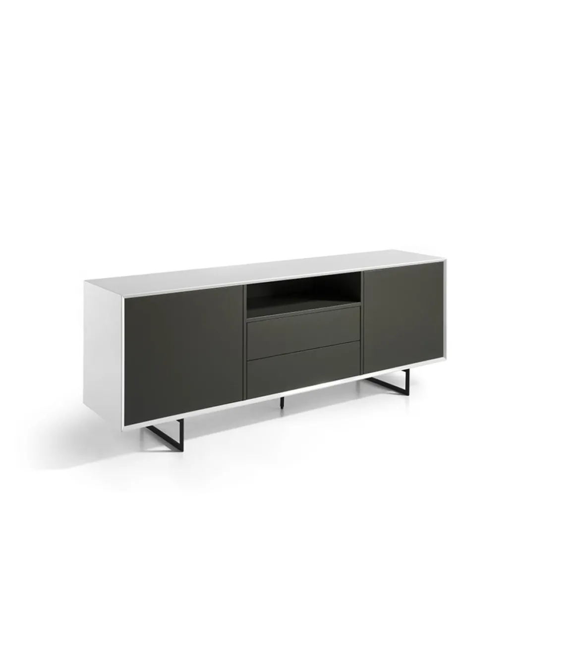 Aparador de 2 puertas Elsa acabado gris mate / blanco brillo, 74 cm(alto) 200 cm(ancho) 45 cm (fondo)