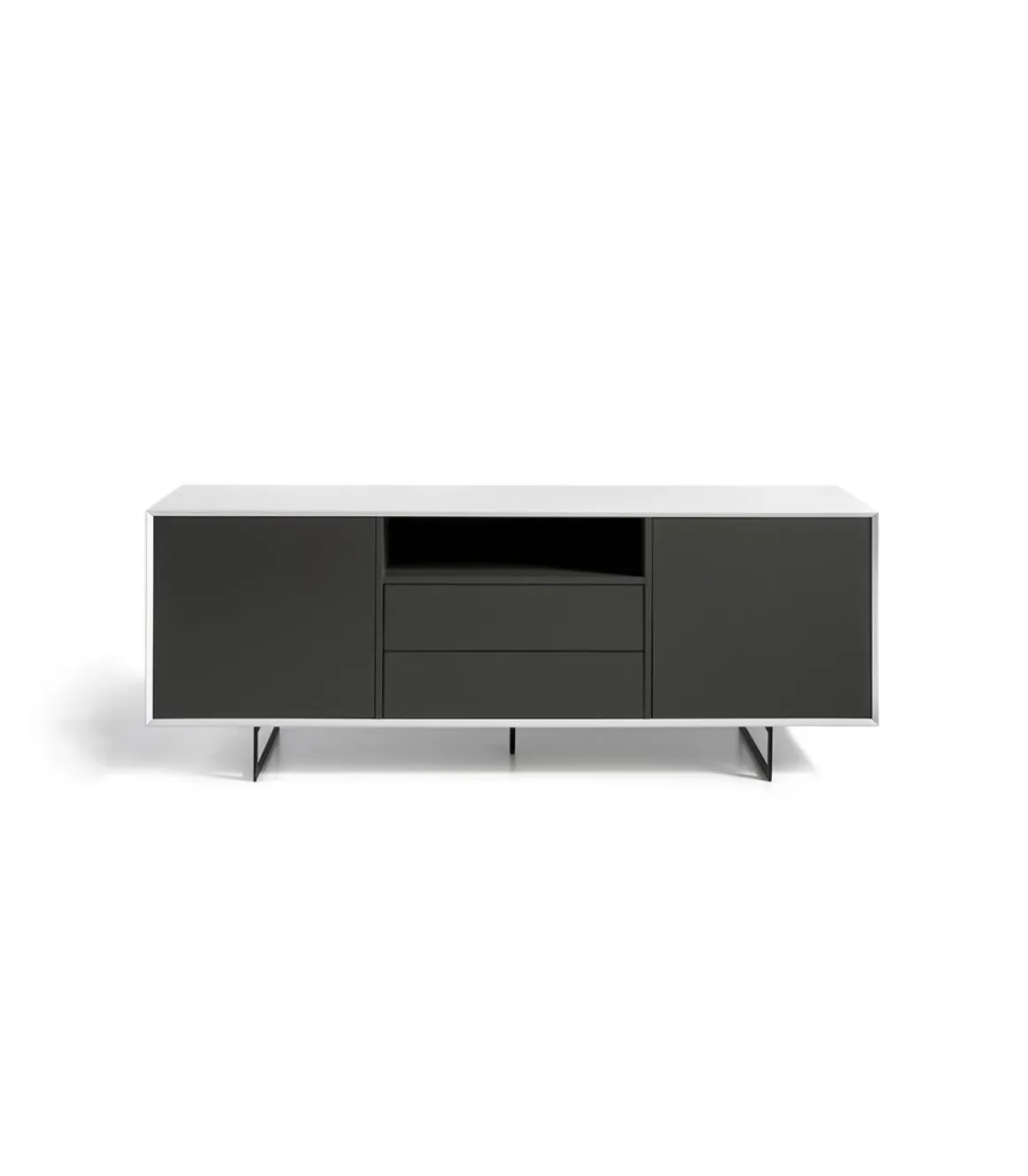 Aparador de 2 puertas Elsa acabado gris mate / blanco brillo, 74 cm(alto) 200 cm(ancho) 45 cm (fondo)