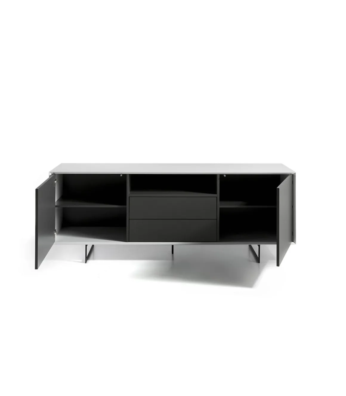 Aparador de 2 puertas Elsa acabado gris mate / blanco brillo, 74 cm(alto) 200 cm(ancho) 45 cm (fondo)