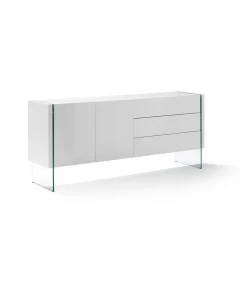 Aparador de 2 puertas Erica acabado blanco brillo, 77 cm(alto) 180 cm(ancho) 49 cm (fondo)