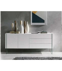 Aparador de 2 puertas Erica acabado blanco brillo, 77 cm(alto) 180 cm(ancho) 49 cm (fondo)