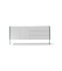 Aparador de 2 puertas Erica acabado blanco brillo, 77 cm(alto) 180 cm(ancho) 49 cm (fondo)