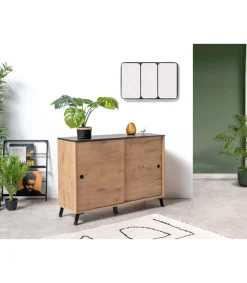 Aparador Kamet dos puertas correderas acabado roble gold, 87cm(alto) 120cm(ancho) 40cm(largo)
