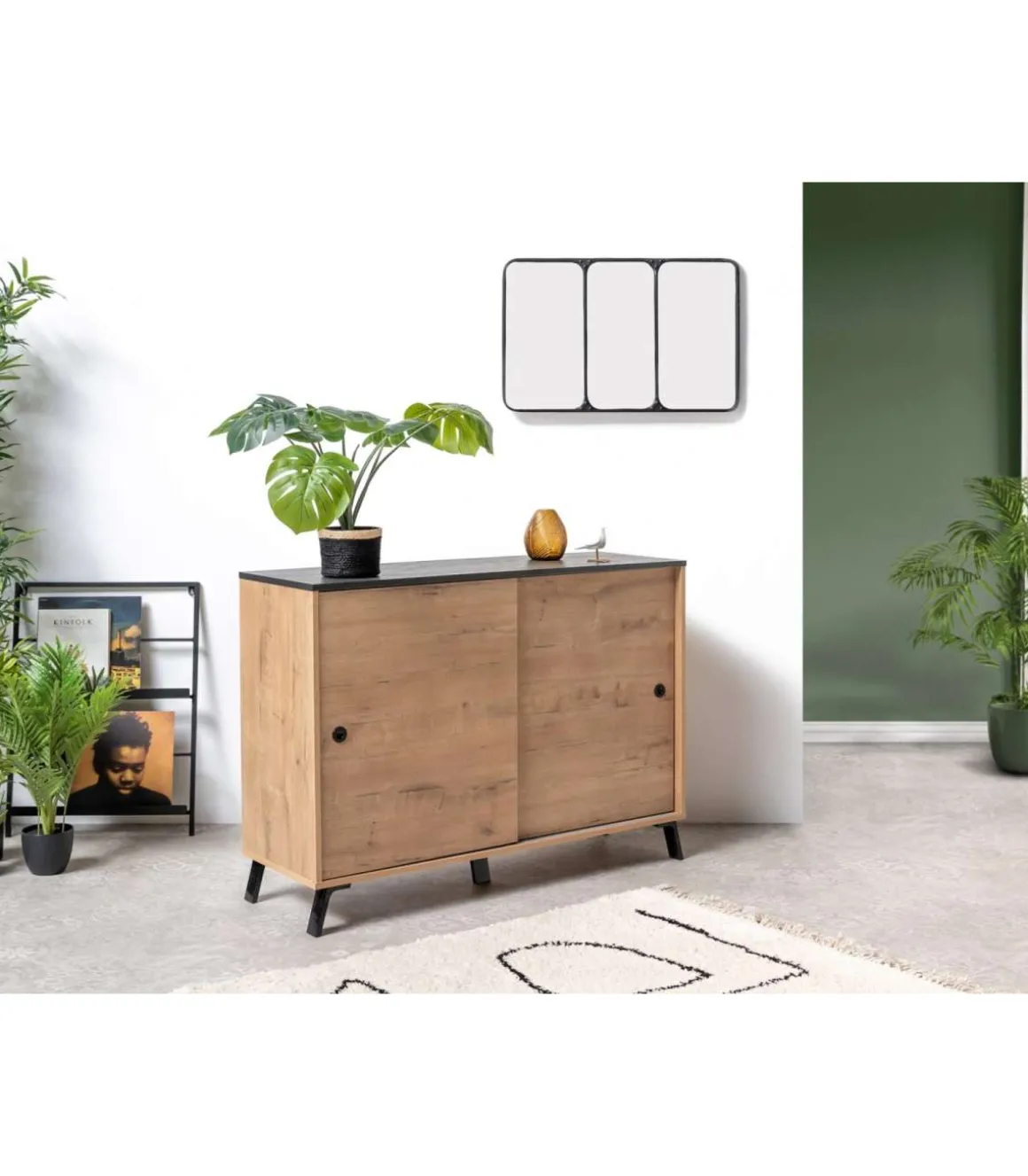 Aparador Kamet dos puertas correderas acabado roble gold, 87cm(alto) 120cm(ancho) 40cm(largo)
