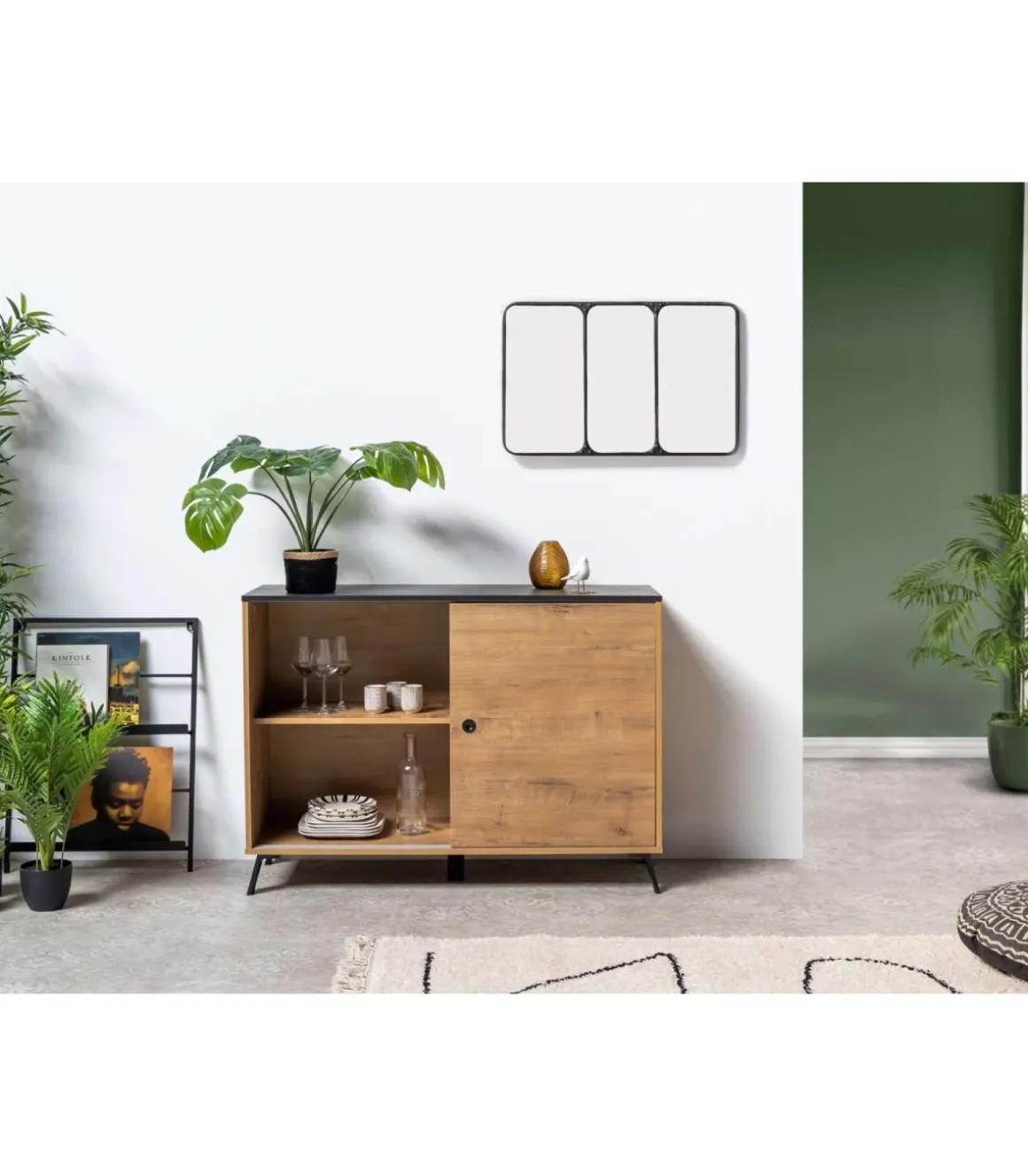 Aparador Kamet dos puertas correderas acabado roble gold, 87cm(alto) 120cm(ancho) 40cm(largo)