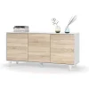Aparador 3 puertas Alcontar en blanco brillo y roble canadian 75 cm(alto)154 cm(ancho)41 cm(largo)