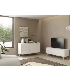 Aparador 2 puertas 3 cajones Campos acabado blanco/blanco cera 80 cm(alto) 140 cm(ancho) 40 cm(largo)
