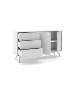 Aparador 2 puertas 3 cajones Campos acabado blanco/blanco cera 80 cm(alto) 140 cm(ancho) 40 cm(largo)