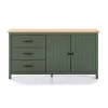 Aparador 2 puertas 3 cajones Mariana acabado verde, 80 cm(alto) 150 cm(ancho) 40 cm(largo)
