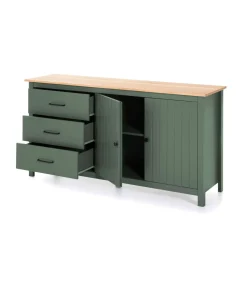 Aparador 2 puertas 3 cajones Mariana acabado verde, 80 cm(alto) 150 cm(ancho) 40 cm(largo)