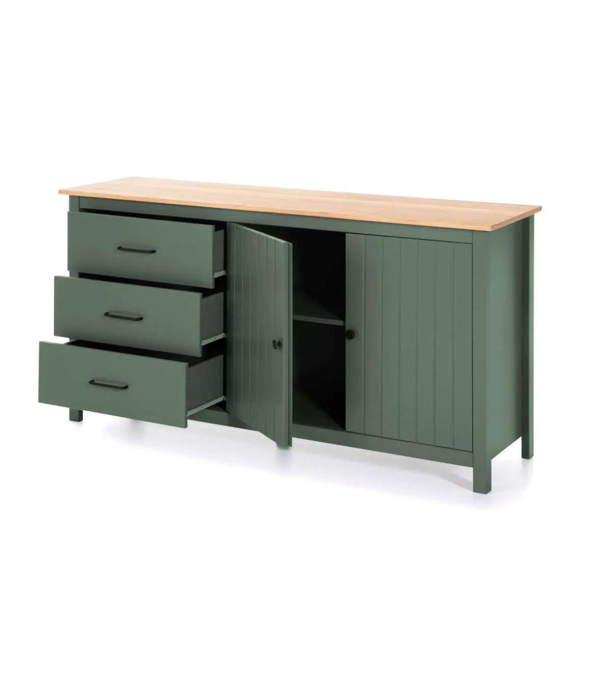 Aparador 2 puertas 3 cajones Mariana acabado verde, 80 cm(alto) 150 cm(ancho) 40 cm(largo)