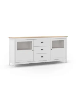 Aparador 2 puertas 3 cajones Miguel-180 acabado en blanco/roble, 80cm(alto) 180cm(ancho) 40cm(largo)