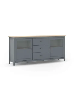 Aparador 2 puertas 3 cajones Miguel-180 acabado en verde kaki/roble, 80cm(alto) 180cm(ancho) 40cm(largo)