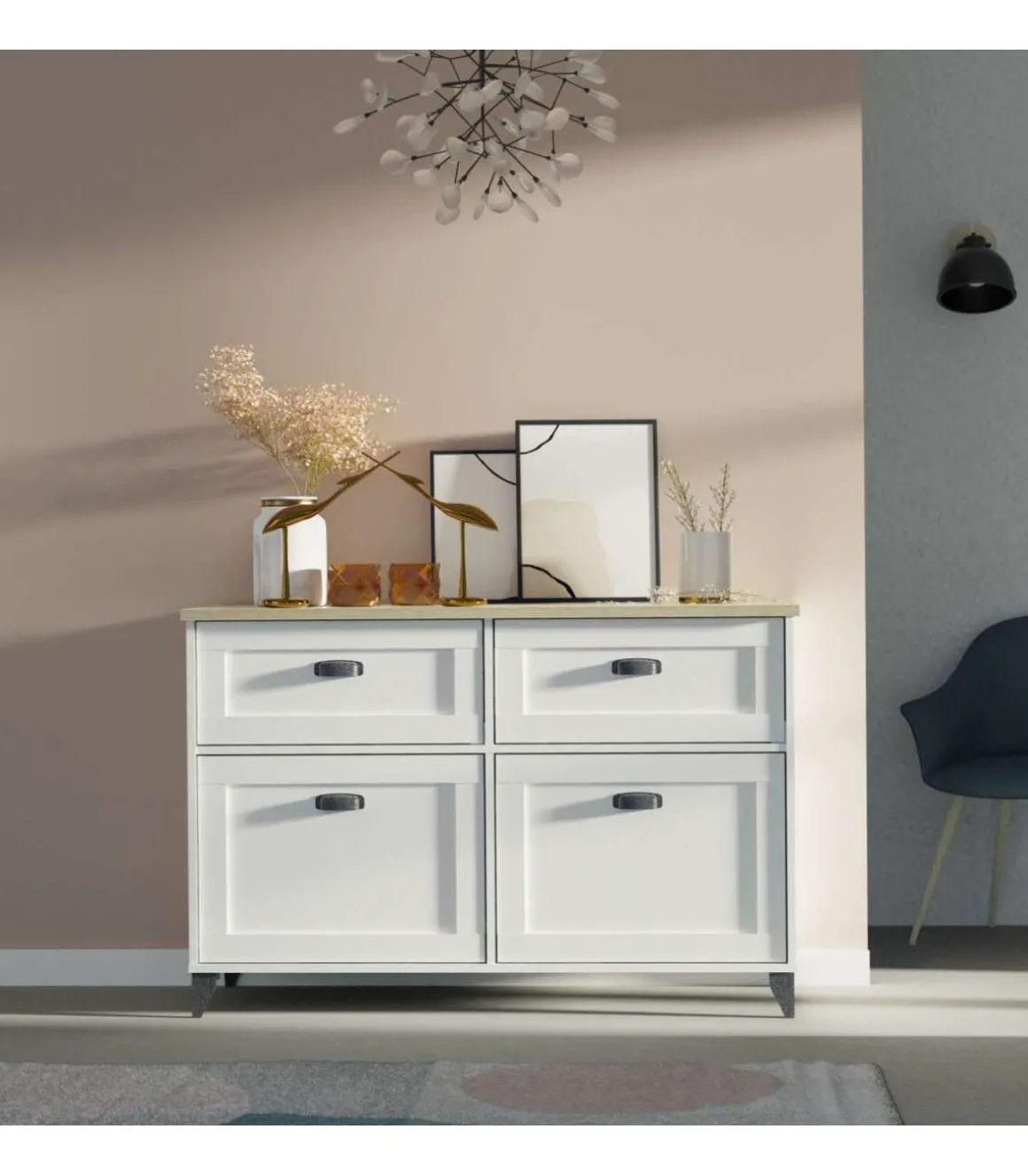 Aparador 2 puertas 2 cajones Portobello en acabado color blanco, 80cm(alto) 120cm(ancho) 47cm(largo)