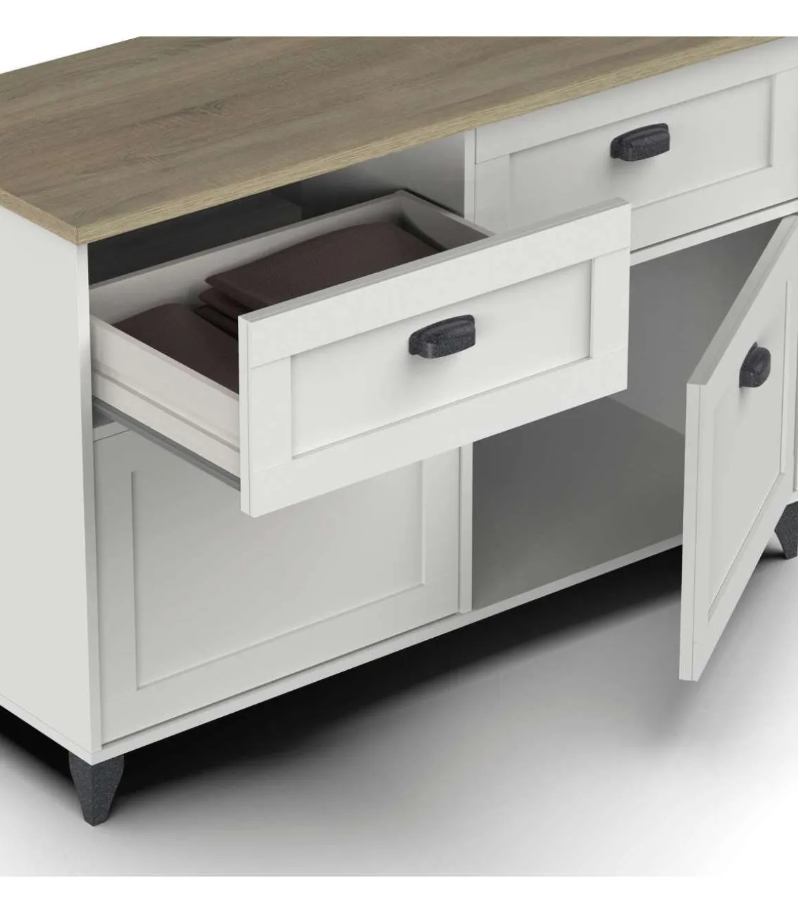 Aparador 2 puertas 2 cajones Portobello en acabado color blanco, 80cm(alto) 120cm(ancho) 47cm(largo)