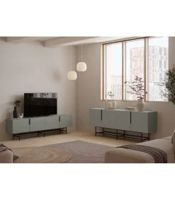 Aparador 4 puertas Elena acabado verde/negro, 77.5cm(alto) 200cm(ancho) 40cm(largo)