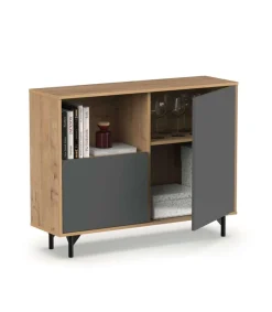 Aparador 2 puertas 1 hueco Anori acabado color roble gold/gris, 86cm(alto) 112cm(ancho) 33cm(largo)