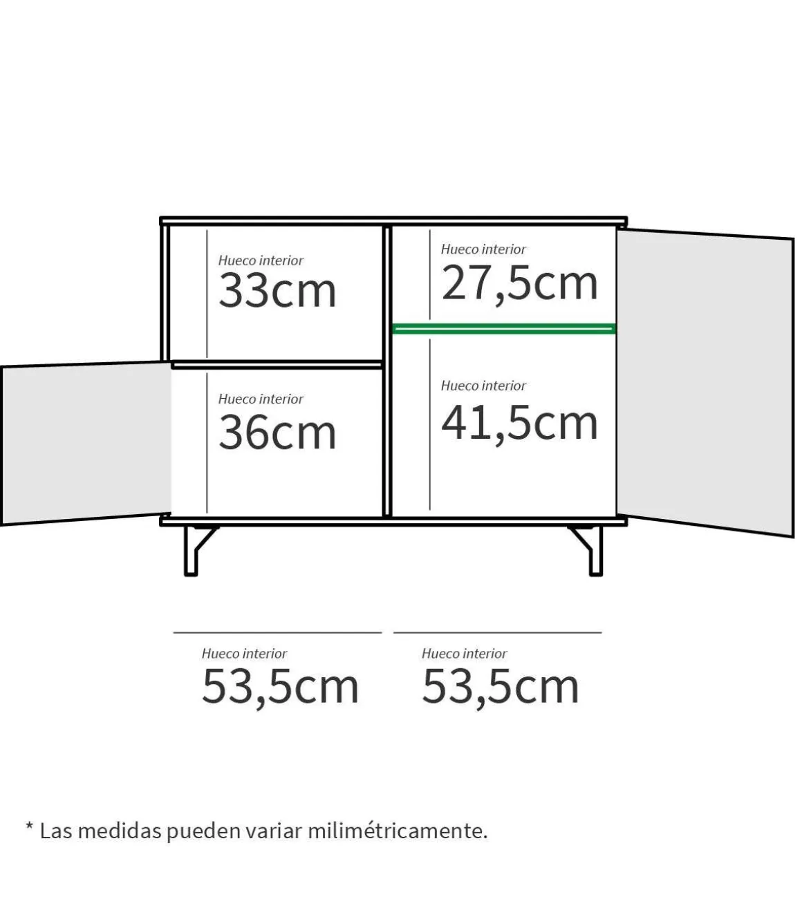 Aparador 2 puertas 1 hueco Anori acabado color roble gold/gris, 86cm(alto) 112cm(ancho) 33cm(largo)
