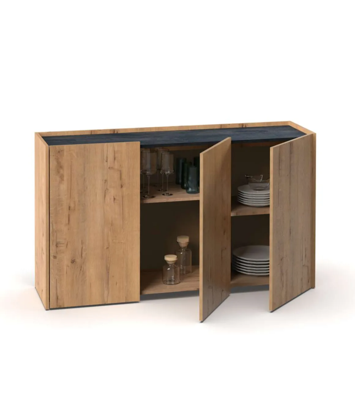 Aparador 3 puertas Irati acabado color roble gold, 80cm(alto) 140cm(ancho) 40cm(largo)