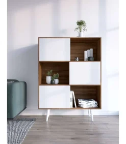 Aparador 3 puertas modelo-881 acabado nogal/blanco, 131cm(alto) 101cm(ancho) 30cm(fondo).