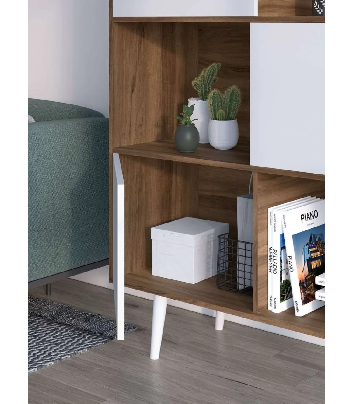 Aparador 3 puertas modelo-881 acabado nogal/blanco, 131cm(alto) 101cm(ancho) 30cm(fondo).