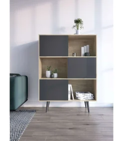 Aparador 3 puertas modelo-881 acabado roble/grafito, 131cm(alto) 101cm(ancho) 30cm(fondo).