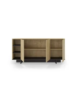 Aparador 3 puertas y 3 huecos Celia acabado roble/negro, 80cm(alto) 170cm(ancho) 40cm(largo)
