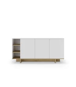 Aparador 3 puertas y 3 huecos Celia acabado blanco/roble, 80cm(alto) 170cm(ancho) 40cm(largo)