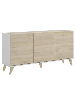 Aparador salón Cazalilla 3 puertas acabado natural-blanco, 75 cm(alto)155 cm(ancho)43 cm(largo)