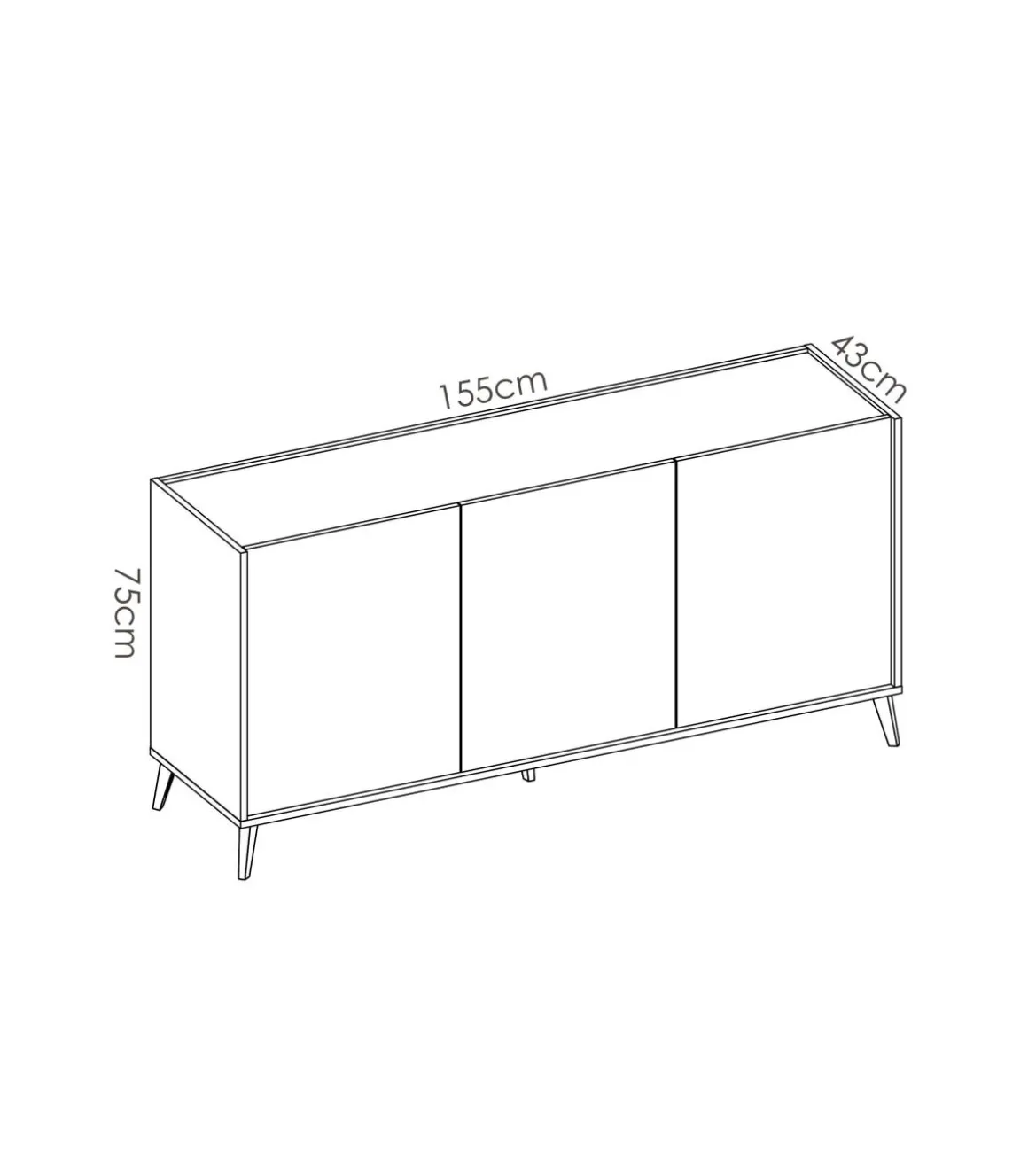 Aparador salón Cazalilla 3 puertas acabado natural-blanco, 75 cm(alto)155 cm(ancho)43 cm(largo)