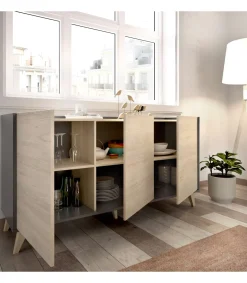 Aparador salón Cazalilla 3 puertas acabado grafito-natural, 75 cm(alto)155 cm(ancho)43 cm(largo)