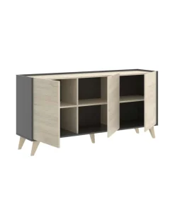 Aparador salón Cazalilla 3 puertas acabado grafito-natural, 75 cm(alto)155 cm(ancho)43 cm(largo)