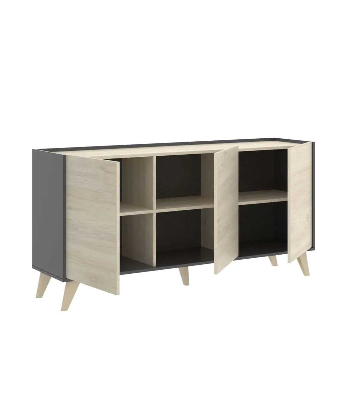 Aparador salón Cazalilla 3 puertas acabado grafito-natural, 75 cm(alto)155 cm(ancho)43 cm(largo)