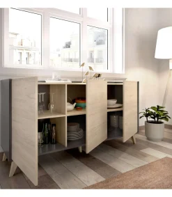 Aparador salon Cazalilla 3 puertas en natural-grafito 75 cm(alto)155 cm(ancho)43 cm(largo)