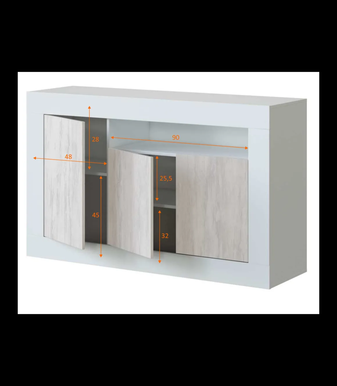 Aparador Teho 3 puertas y hueco superior. 87 cm (alto) x 144 cm (ancho) x 42 cm (prof.)