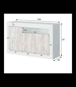 Aparador Teho 3 puertas y hueco superior. 87 cm (alto) x 144 cm (ancho) x 42 cm (prof.)
