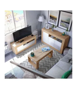 Aparador Teho 3 puertas y hueco central acabado en roble y blanco artik. 87 cm (alto) x 144 cm (ancho) x 42 cm (prof.)