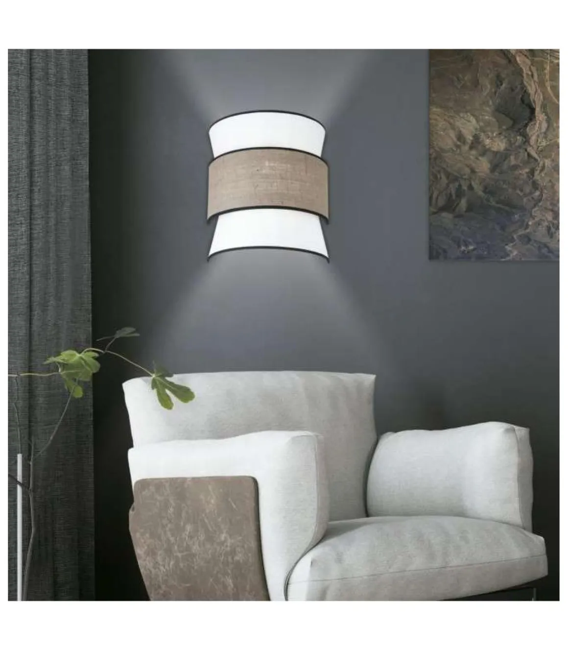 Aplique a pared modelo Nina acabado blanco/tostado 35 cm(alto) 30 cm(ancho)17 cm(fondo)