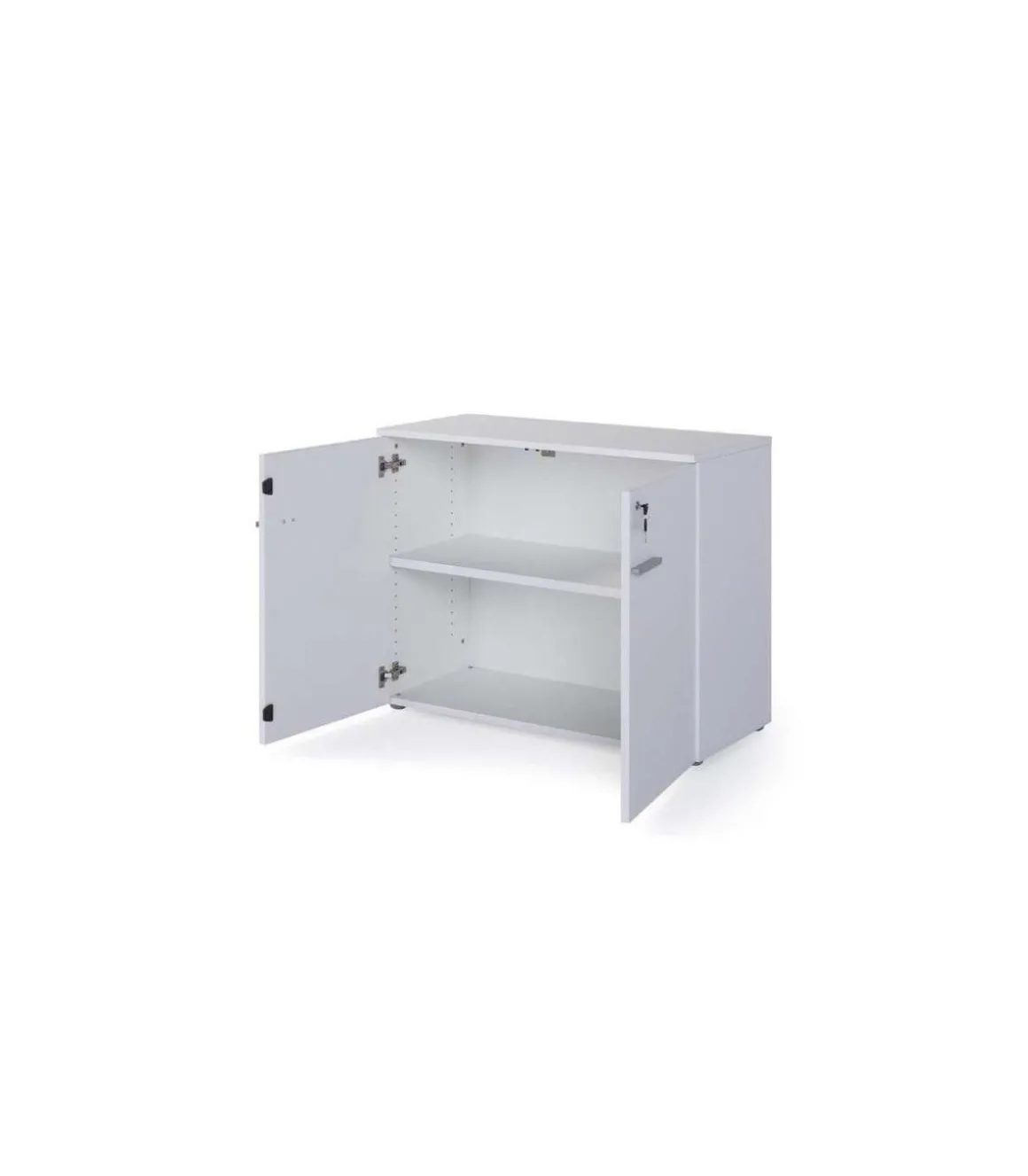 Armario bajo con puertas acabado blanco, 77.6 cm(alto)93 cm(ancho)42.5 cm(fondo).