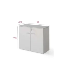 Armario bajo con puertas acabado blanco, 77.6 cm(alto)93 cm(ancho)42.5 cm(fondo).
