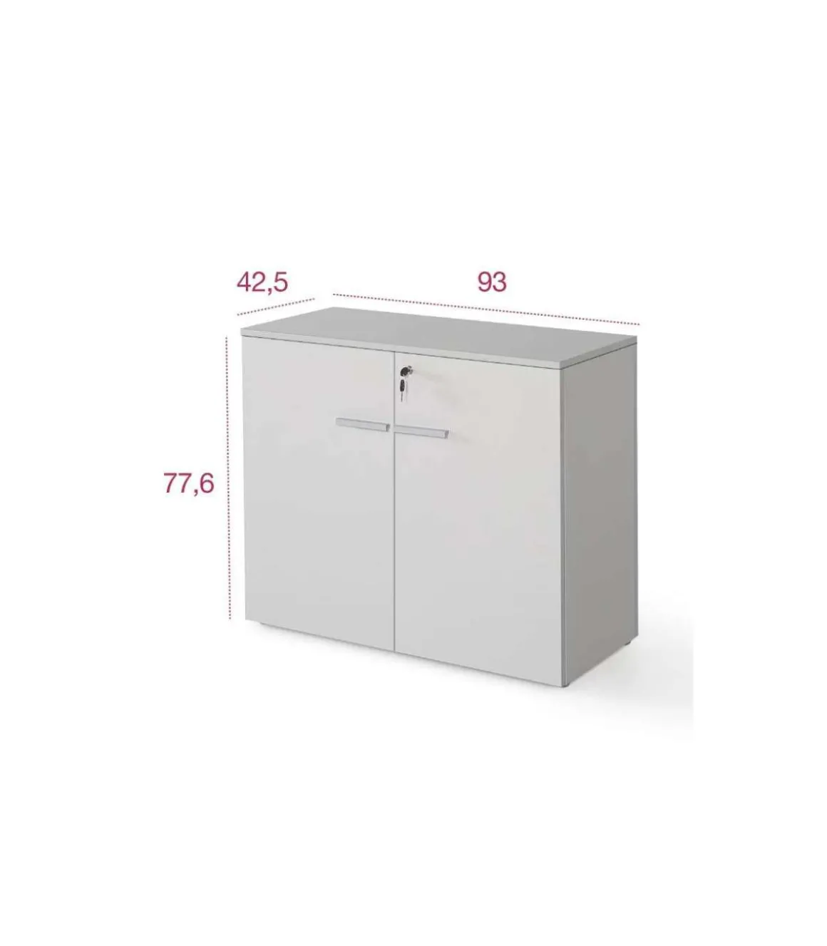 Armario bajo con puertas acabado blanco, 77.6 cm(alto)93 cm(ancho)42.5 cm(fondo).