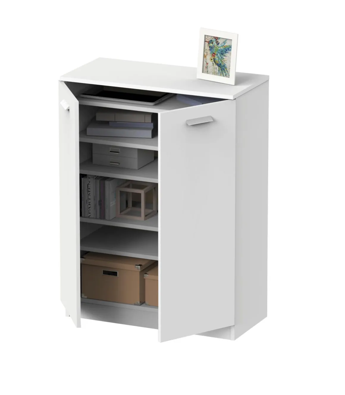 Armario bajo multiusos Tibet 2 puertas abatibles acabado blanco mate, 101 cm(alto)74 cm(ancho)37 cm(largo)