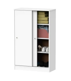 Armario bajo multiusos Tibet 2 correderas acabado blanco mate, 120 cm(alto)74 cm(ancho)33 cm(largo)