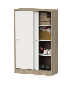 Armario bajo multiusos Tibet 2 correderas acabado roble cambrian/blanco, 120 cm(alto)74 cm(ancho)33 cm(largo)